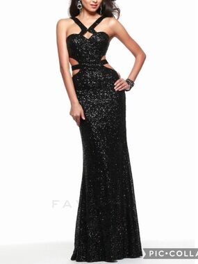 Faviana Black Sequin Cutout Maxi Skirt